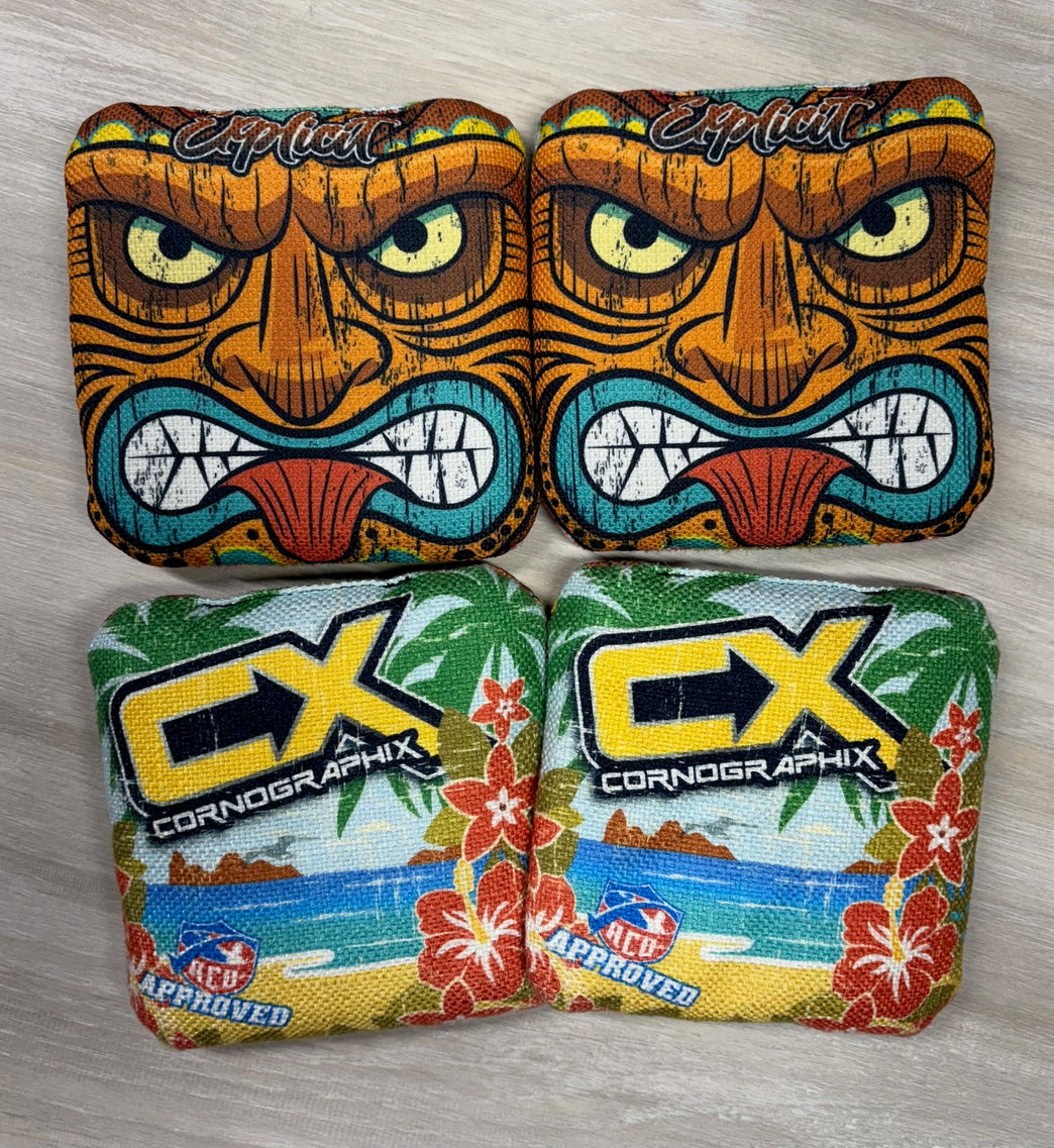 Explicit Tiki cornhole bag - aco approved - cornographix