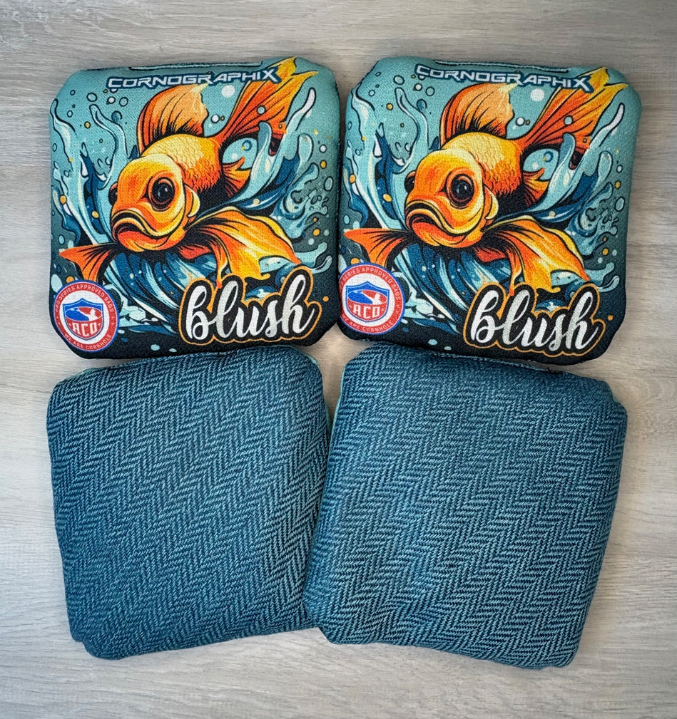 customcorntoss really hooked fish co Blush "Fishy Fishy" ACO Stamped Cornhole Bags